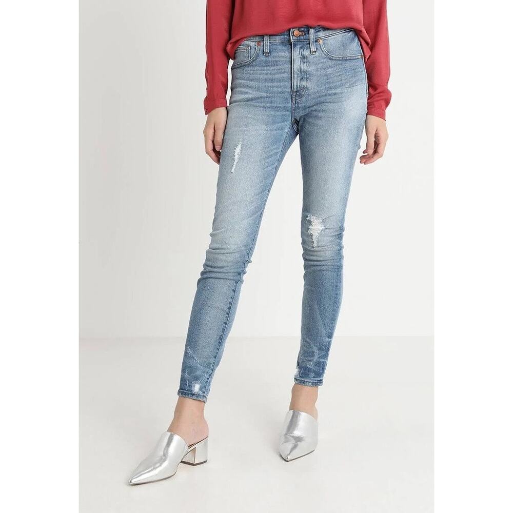 Madewell 9" High-Rise Skinny Jeans Destructed Hem Light Wash Size 30